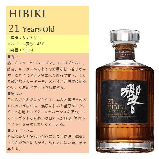 サントリー 響 21年 箱付き 700ml 43% ジャパニーズウイスキー