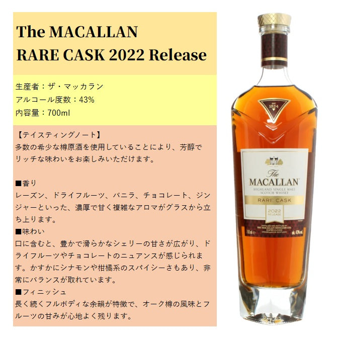 ザ・マッカラン レアカスク 2022年リリース 箱付き 700ml 43% シングル