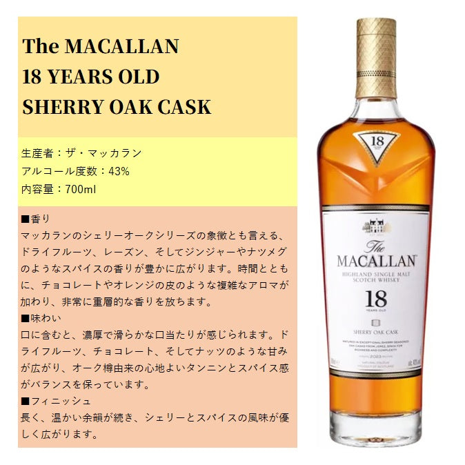 ザ・マッカラン シェリーオークカスク 18年 箱付き 700ml 43% シングル