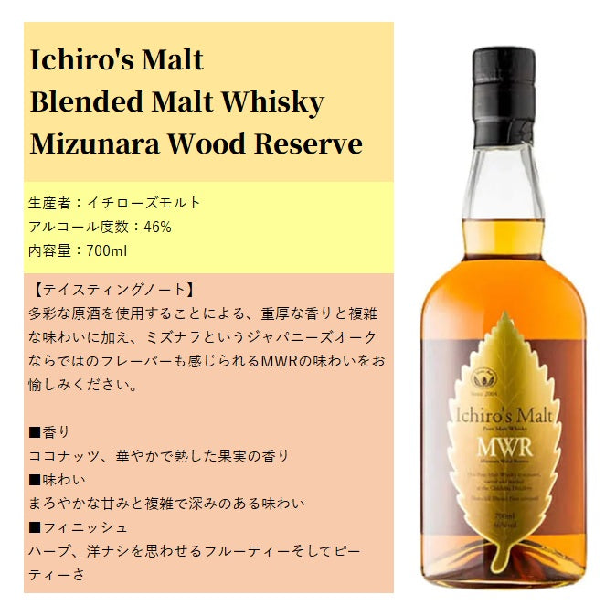 イチローズモルト ミズナラウッドリザーブ MWR リーフラベル 700ml 46% 箱付き
